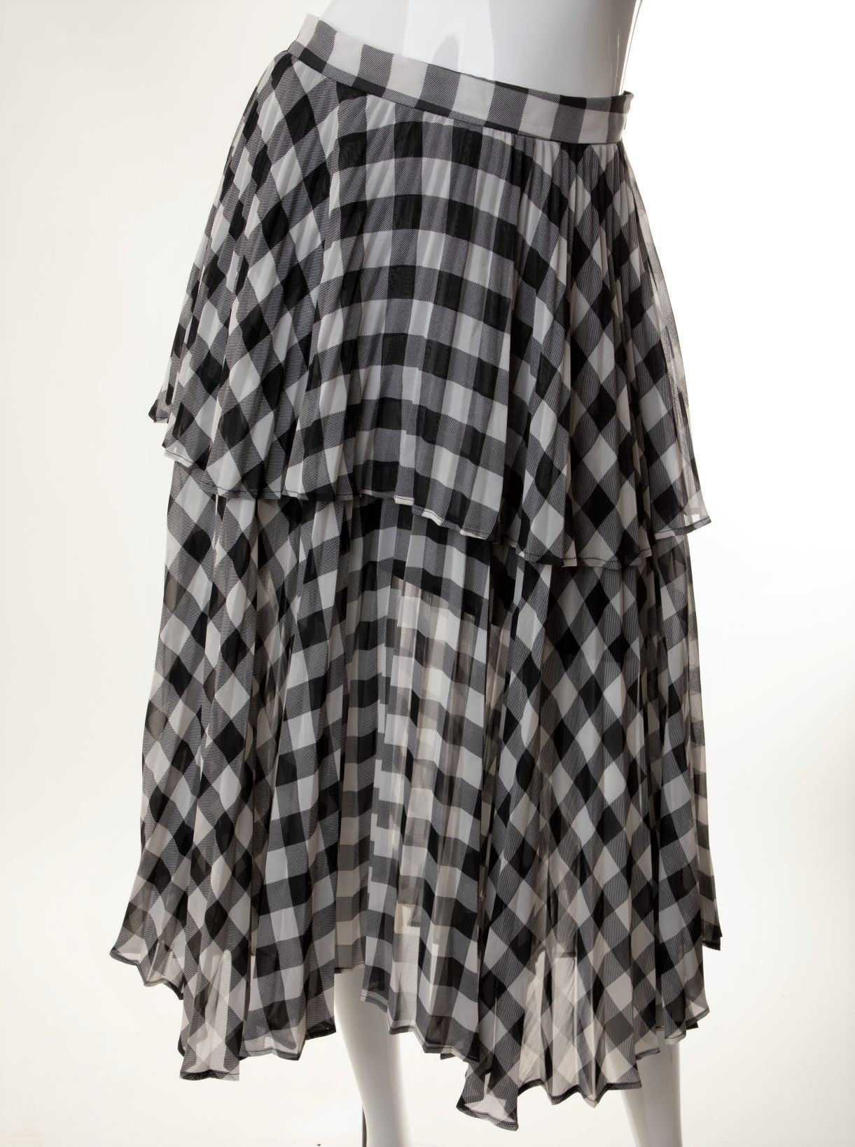 Delfi - Accordion Pleated Checked Layered Midi Skirt