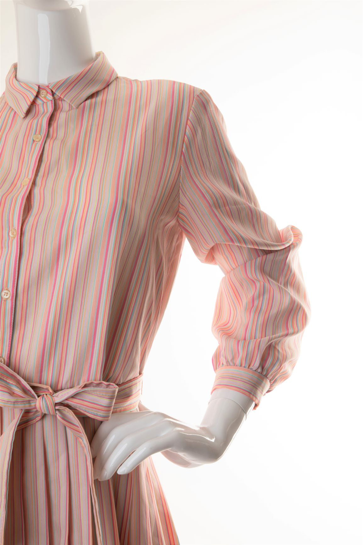 Vintage - Silky Candy Striped Pleated Dress with Belt