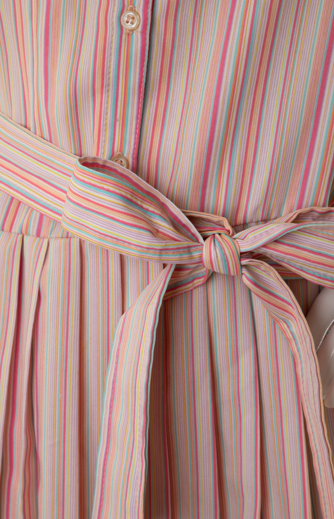Vintage - Silky Candy Striped Pleated Dress with Belt